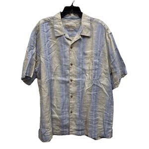 Tommy Bahama Men Linen Camp Shirt Short Sleeve Button XL Pocket Blue Resort